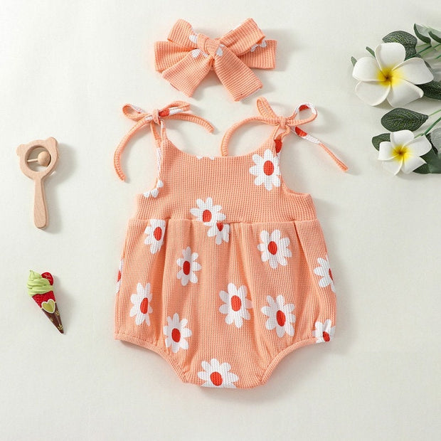 2PCS Cute Floral Printed Sleeveless Baby Romper