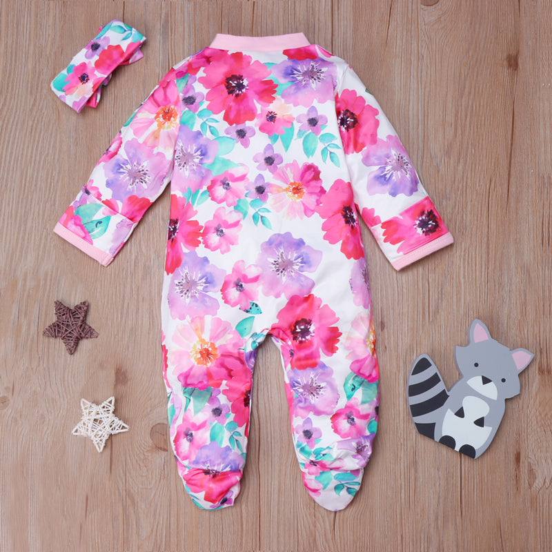 Precioso pijama estampado floral completo para bebé con diadema