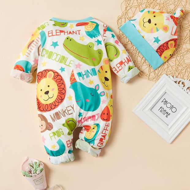 Cute Allover Printed Baby Animal Jumpsuit