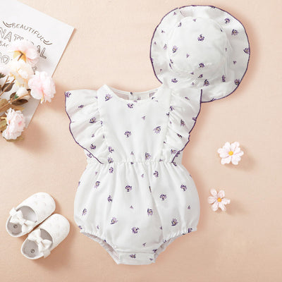 2PCS Pretty Floral Printed Baby Sleeveless Romper