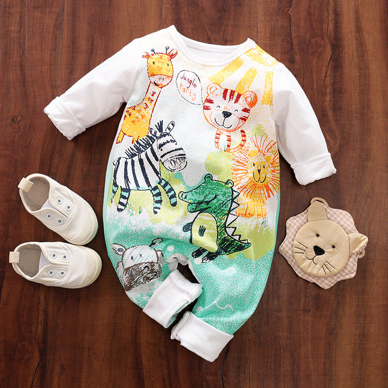 Lovely Colored Pencil Animals Printed Baby Jumpsuit