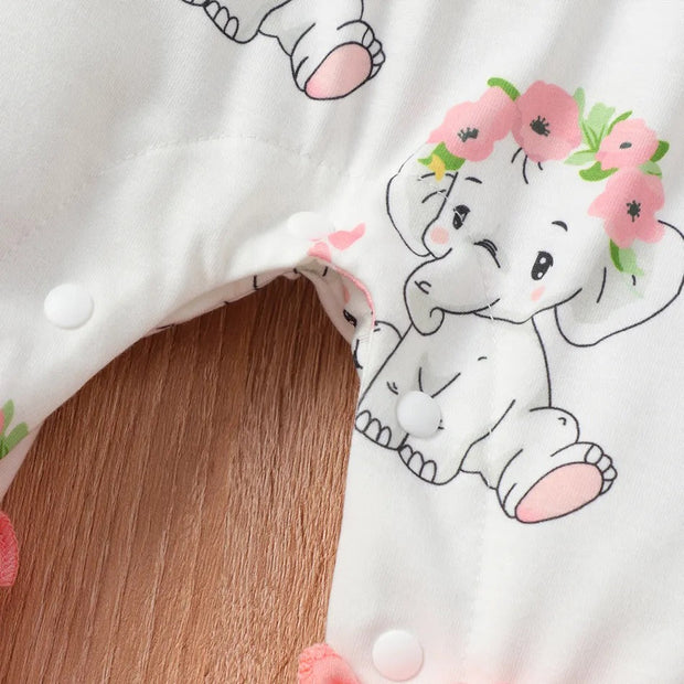 2PCS Lovely Elephant Printed Baby Jumpsuit