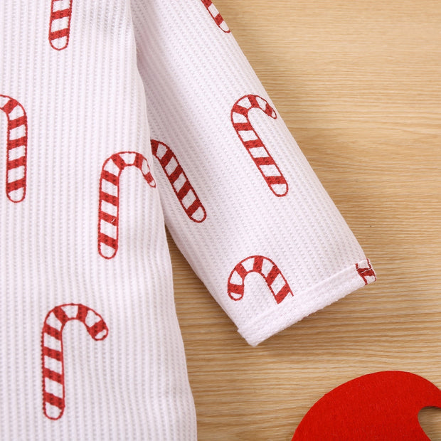 2PCS Lovely Organic Waffle Candy Cane Printed Baby Jumpsuit