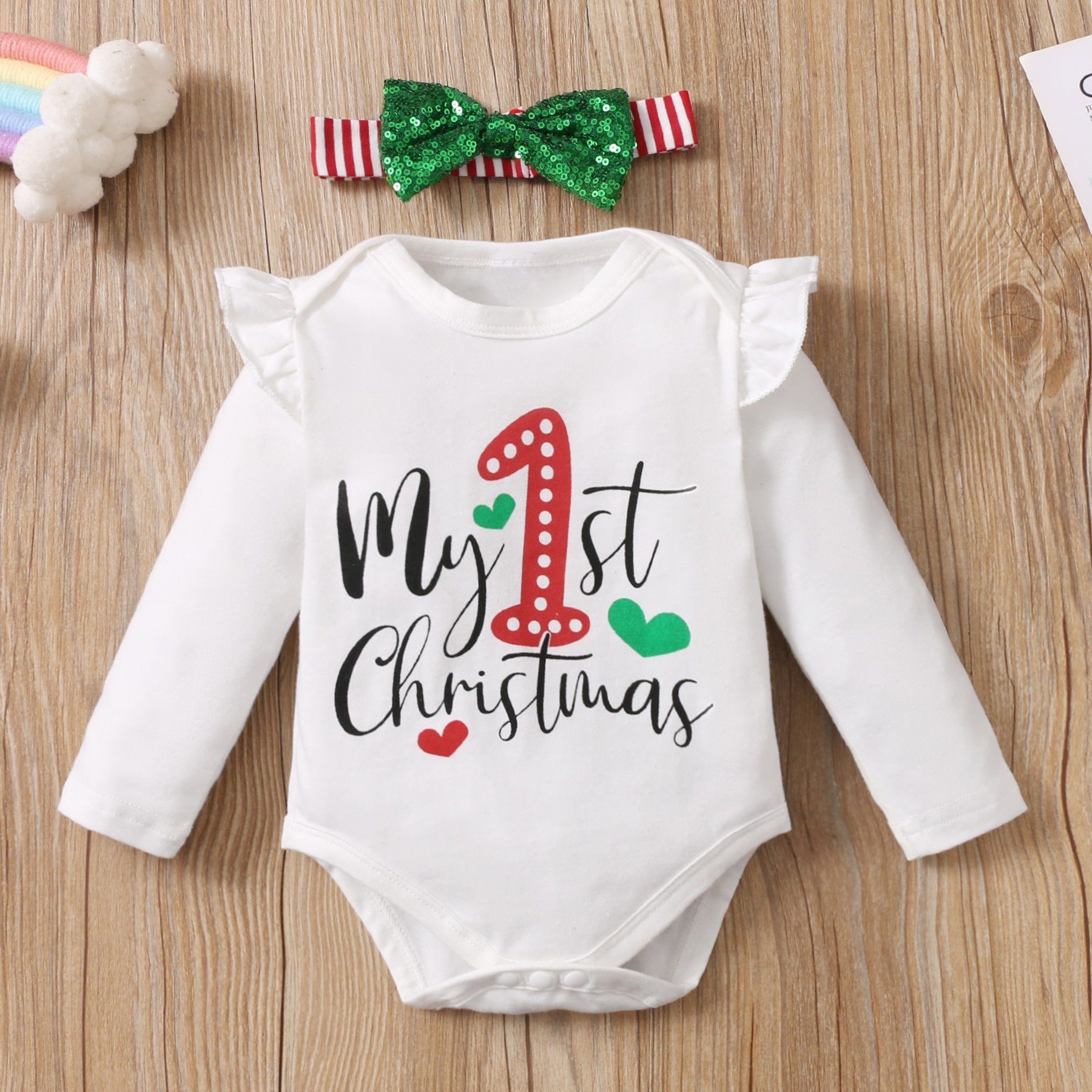 Conjunto de falda de bebé con estampado de letras My 1st Christmas de 4 piezas