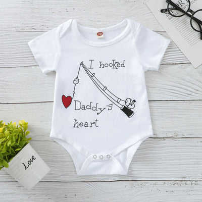I Hooked Daddy's Heart Printed Romper