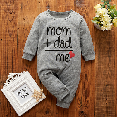 Mom Dad Me Lovely Letters Solid Printed Long-sleeve Baby Jumpsuit