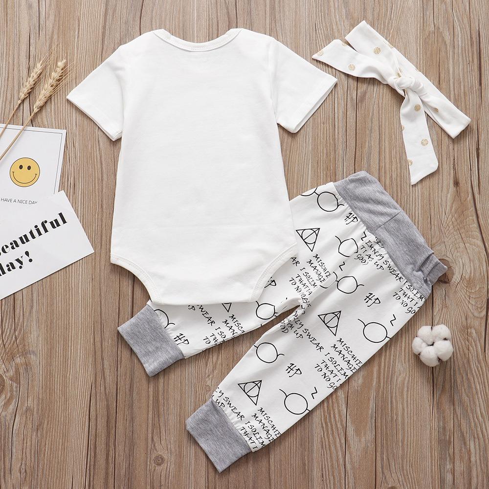Conjunto de mameluco con estampado de letras muggle para bebé niña, 3 uds., con pantalones
