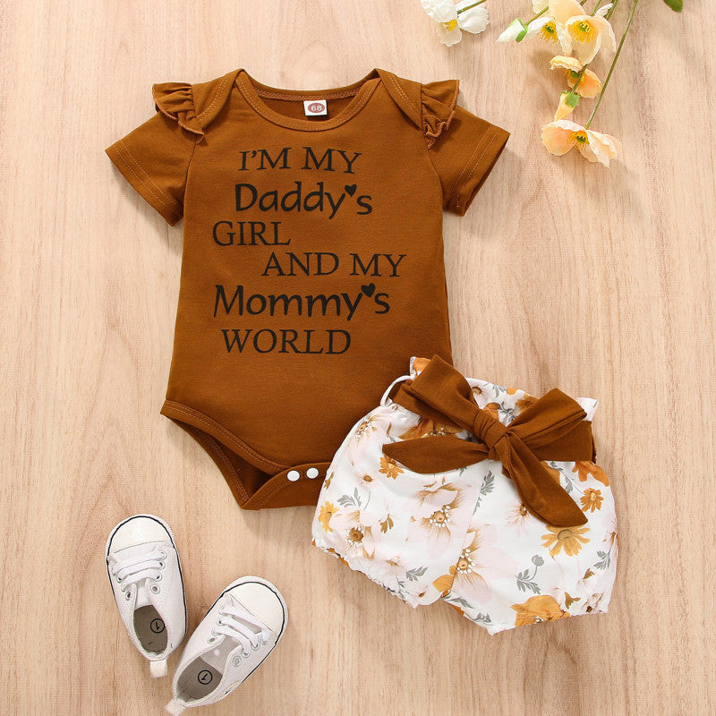 2 piezas Soy la niña de mi papá Conjunto de bebé con estampado floral de letras del mundo de mamá