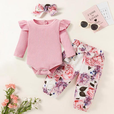 3PCS Lovely Floral Printed Long Sleeve Baby Set