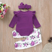 3PCS Lovely Solid Floral Panted Baby Set