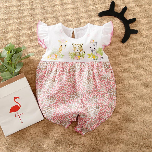 Sweet Cartoon Animal Printed Baby Romper