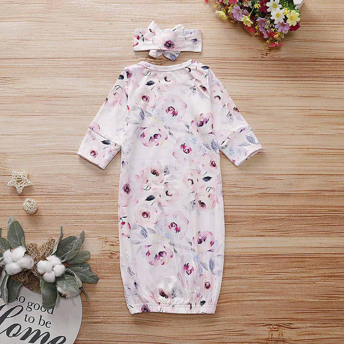 Pijama y diadema con estampado floral encantador para bebé recién nacido