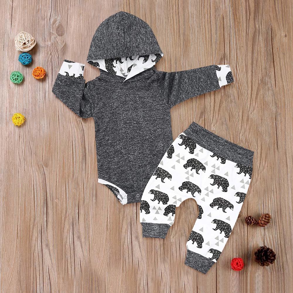 Conjunto de bebé con capucha y estampado de oso de 2 piezas