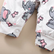2PCS Lovely Cartoon Elephant Printed Baby Jumpsuit