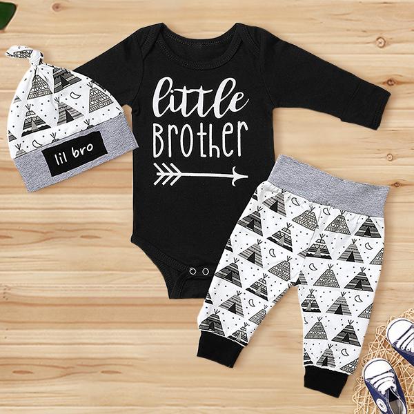 3PCS Little Brother Cartoon Pattern Printed Baby Set