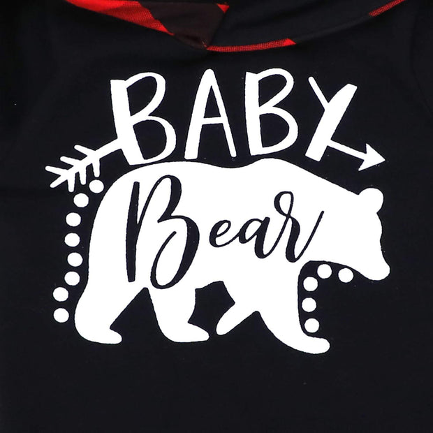 2PCS Baby Bear Letter Printed 3D Ears Hoodie with Lattice Pants Baby Girl Boy Set