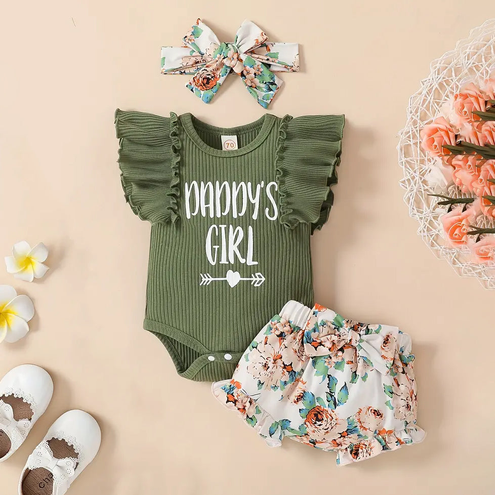3PCS Sweet Daddy's Girl Floral Printed Baby Set