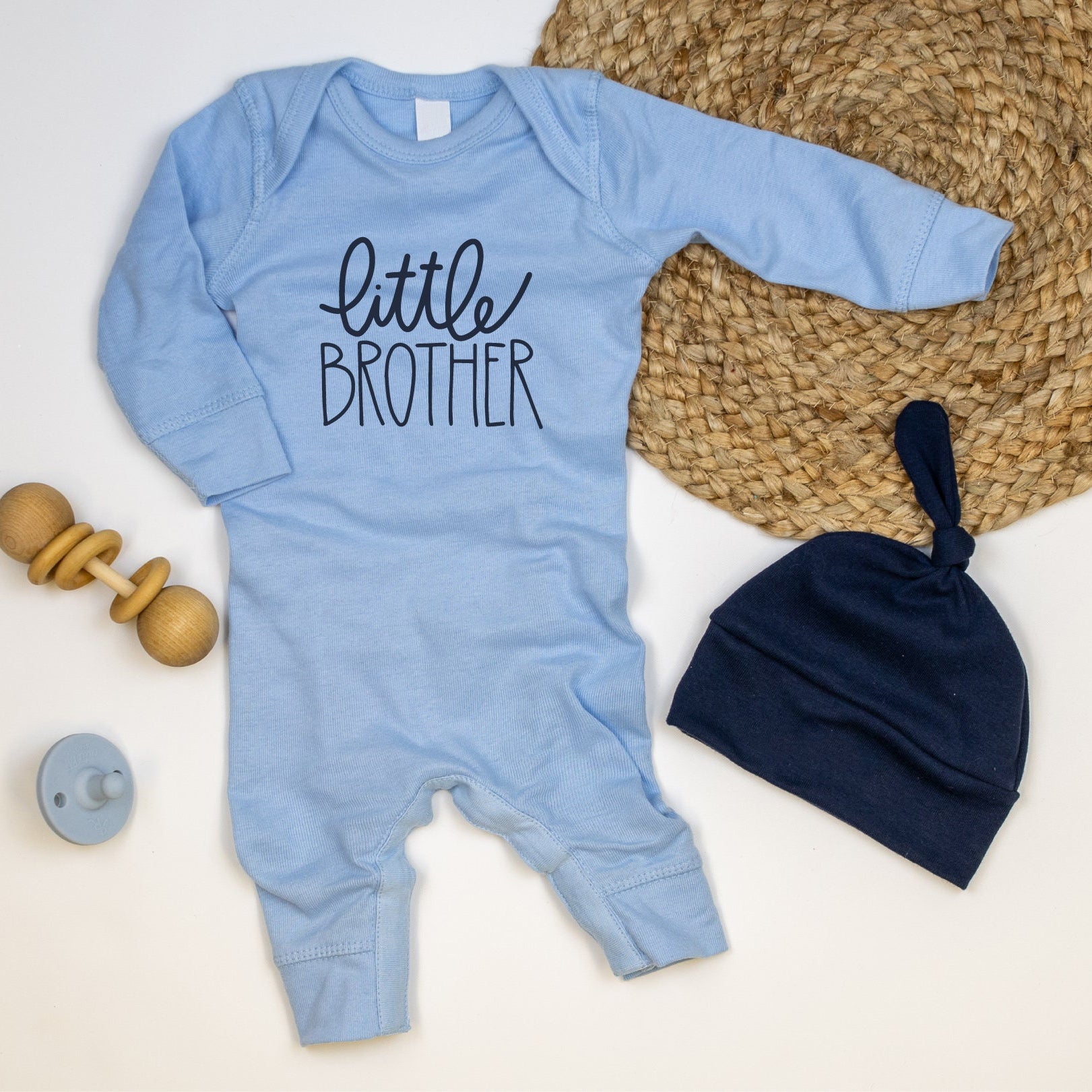 2PCS Little Brother Letter Printed Long Sleeve Baby Jumpsuit