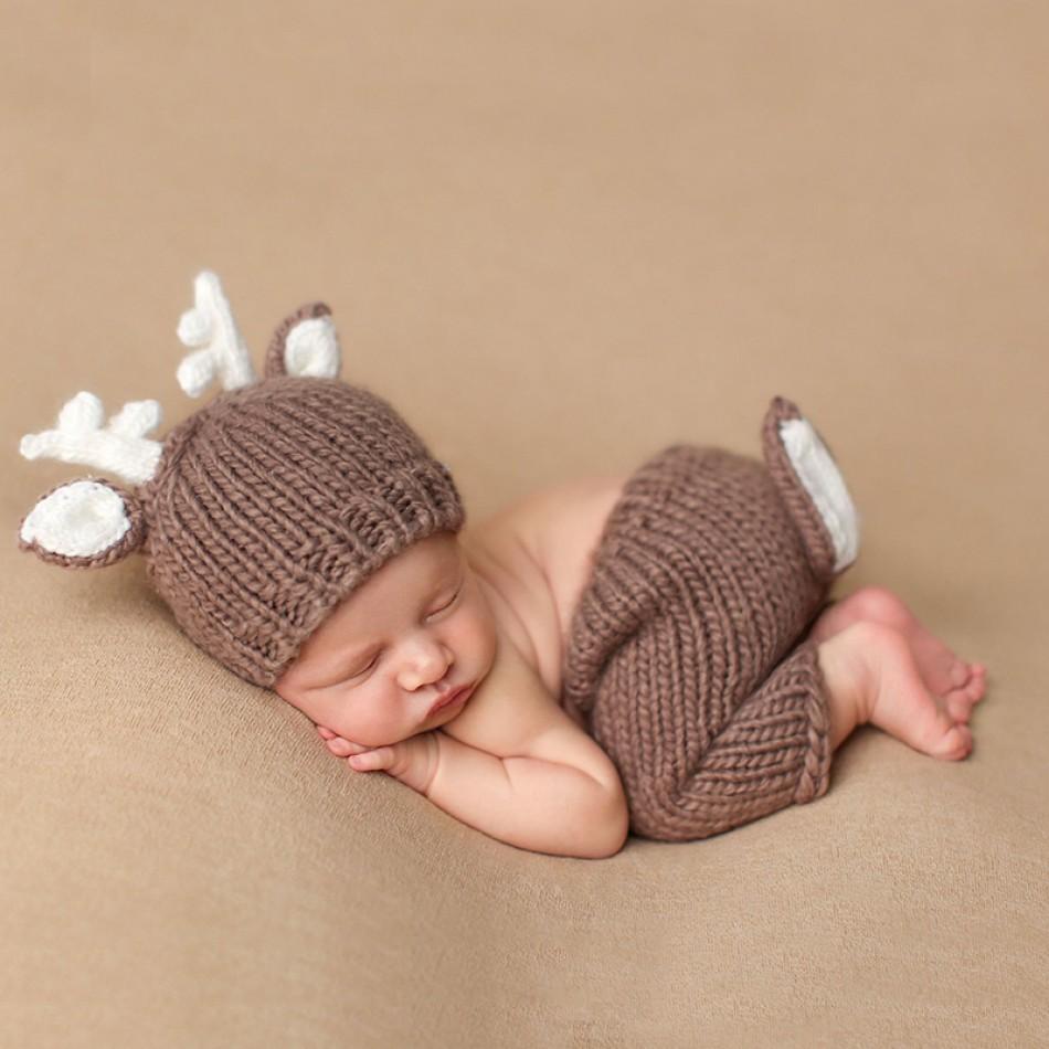 Vêtements de photographie pour bébé tricotés à la main Little Deer