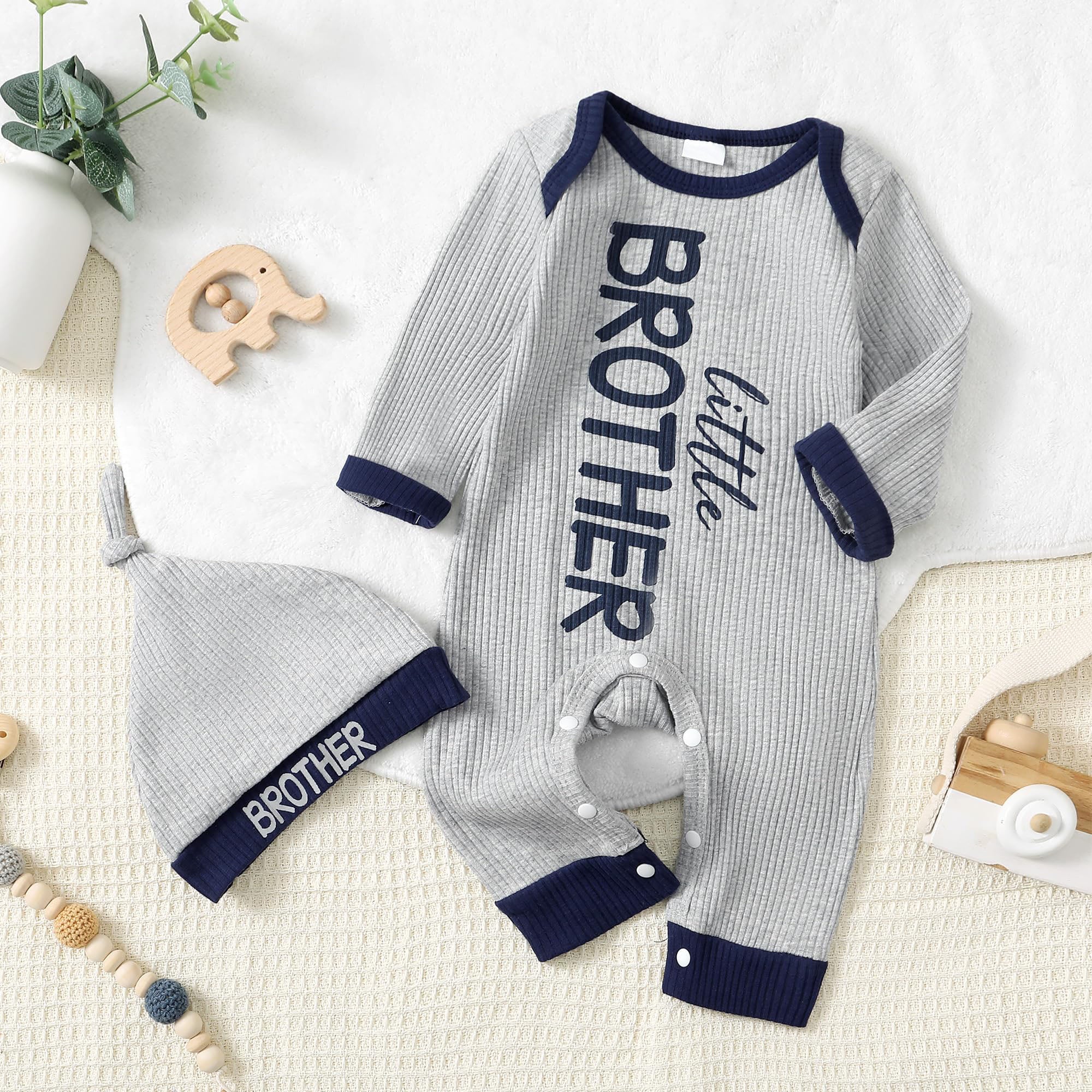 2PCS Little Brother Letter Printed Baby Jumpsuit