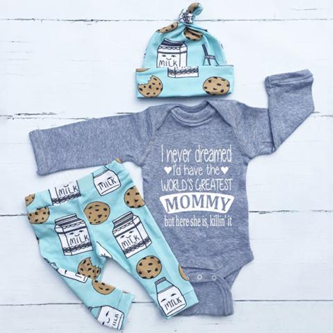 Baby Boy I Have The World's Greatest Mommy Letter Printed Bodysuit With Pants Baby Set