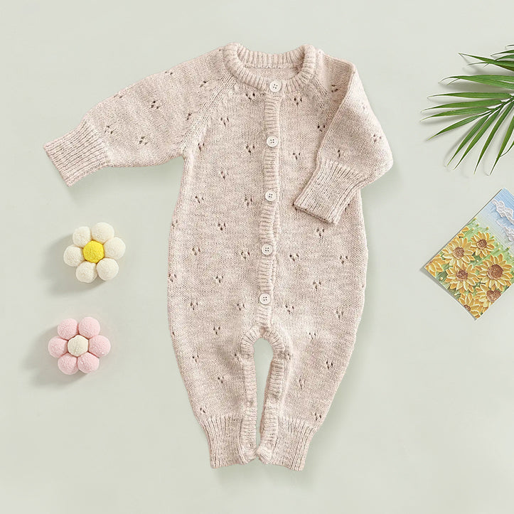 Combinaison pour bébé en tricot épais de couleur unie pour nouveau-né, 2 pièces