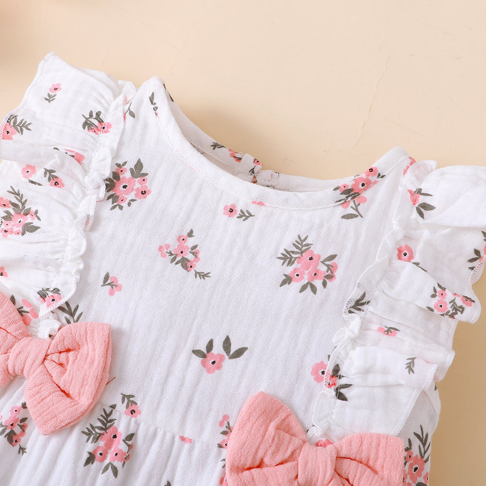 Babyhug Cotton Knit Floral Printed Jumpsuit With Full Sleeves T-Shirt - White & Lilac