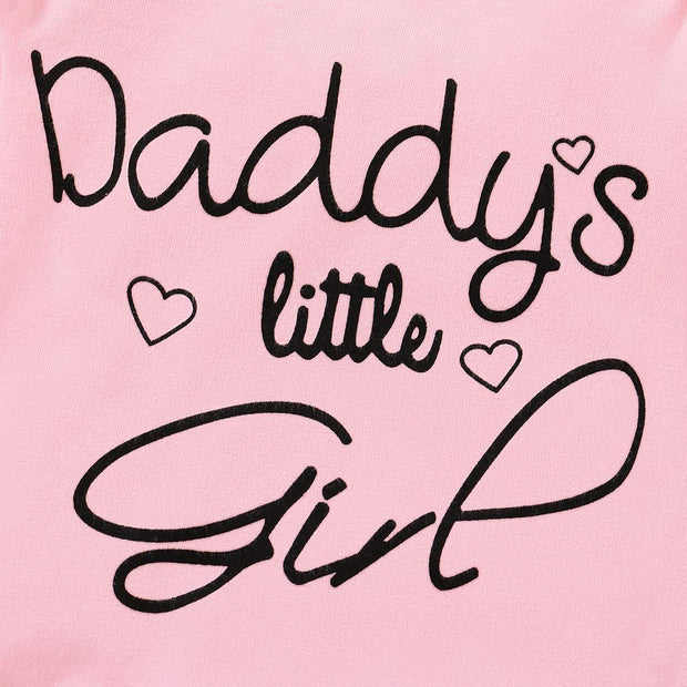 3PCS Daddy's Little Girl Letter Printed Rufffled Romper With Camouflage Printed Bowknot Pants Baby Girl Set