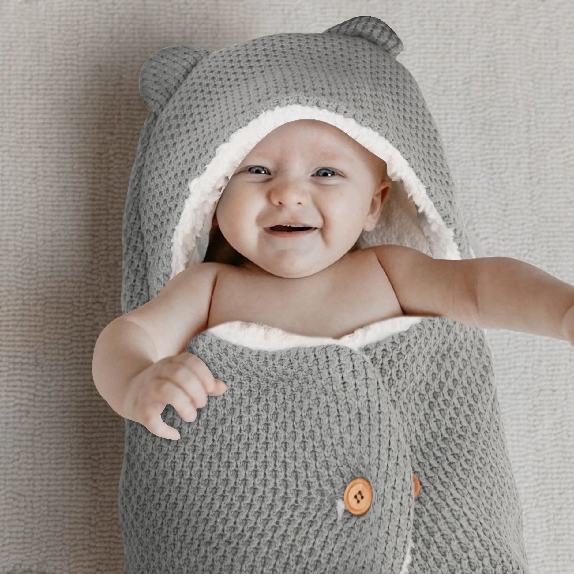 Couverture enveloppante pour poussette en tricot, emmaillotage pour  nouveau-né, sac de couchage épais et chaud, avec fermeture à glissière 