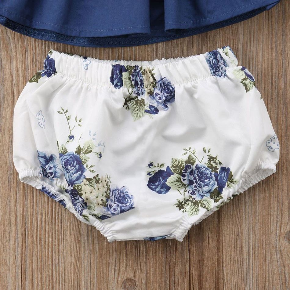 2 piezas de top y pantalones cortos con mangas onduladas para bebé niña