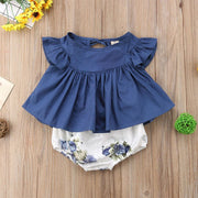 2PCS Flutter Sleeve Top and Shorts for Baby Girl