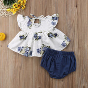2PCS Flutter Sleeve Top and Shorts for Baby Girl