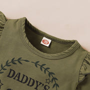 Daddys Girl Ruffle Shoulder Top With Camouflage Shorts Baby Set