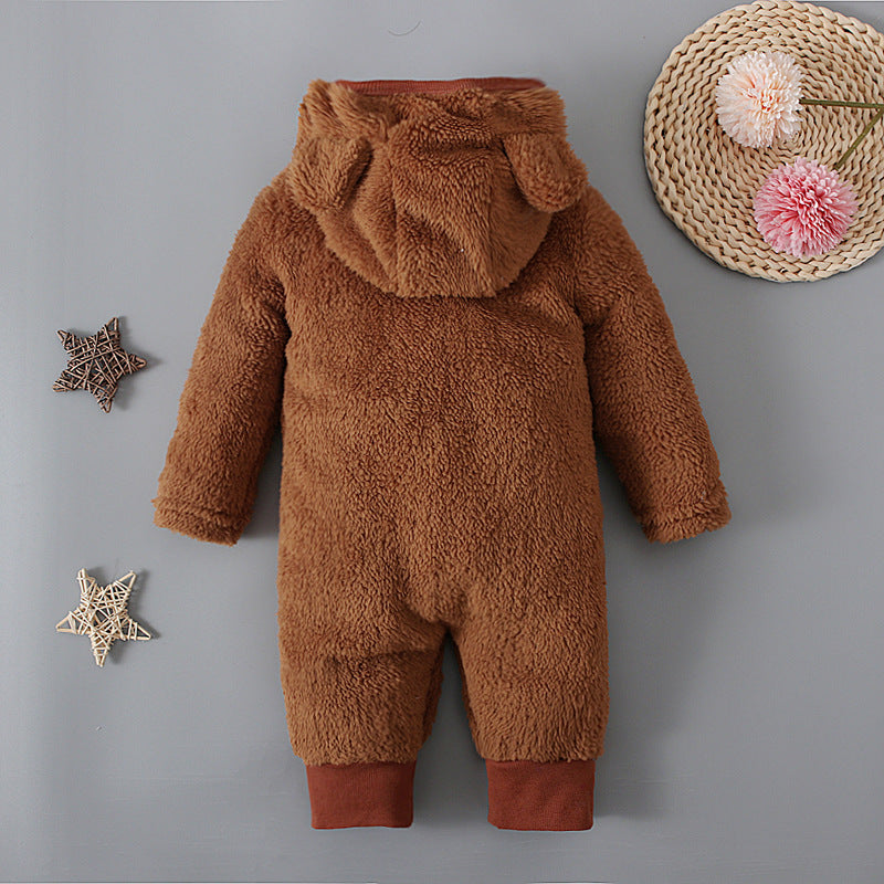 Mono con capucha para bebé de manga larga con estampado de color sólido de oso encantador