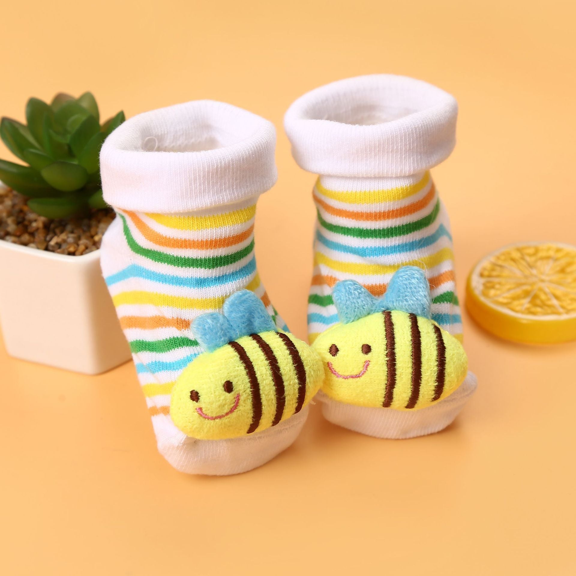 1 par de calcetines suaves con estampado de animales para recién nacidos