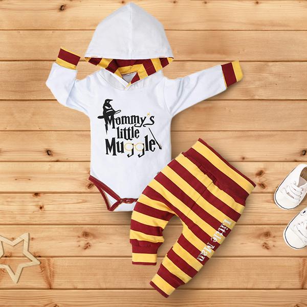 2PCS Mommy's Little Muggle Striped Printed Baby Set