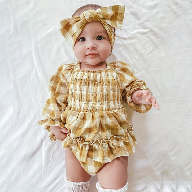 Cute Solid Color Plaid Printed Romper