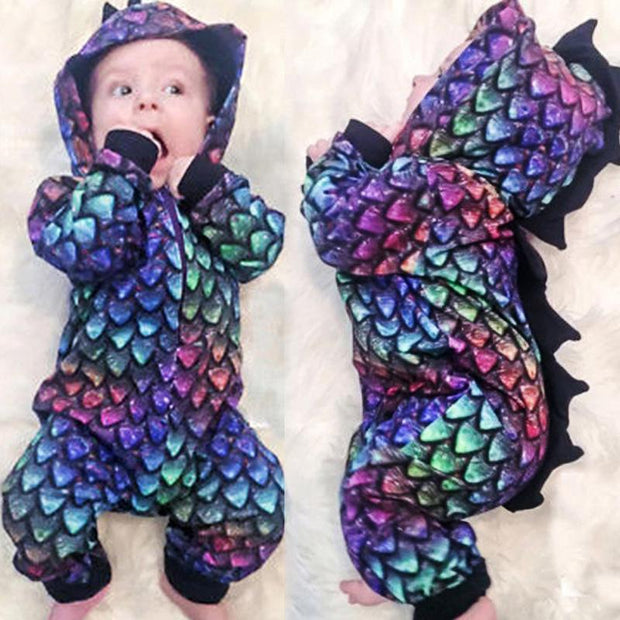 Cool Dinosaur Style Printed Hoodie Baby Jumpsuit