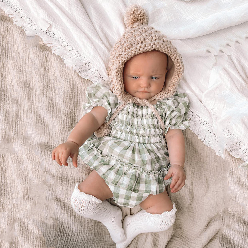 2PCS Lovely Green Plaid Printed Baby Romper