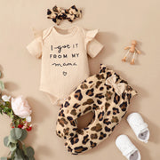 3PCS I Got It From My Mama Leopard Printed Baby Girl Set