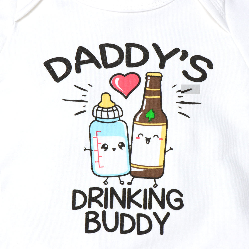 Mameluco de manga corta con estampado de letras DRINKING BUDDY para bebé bebé