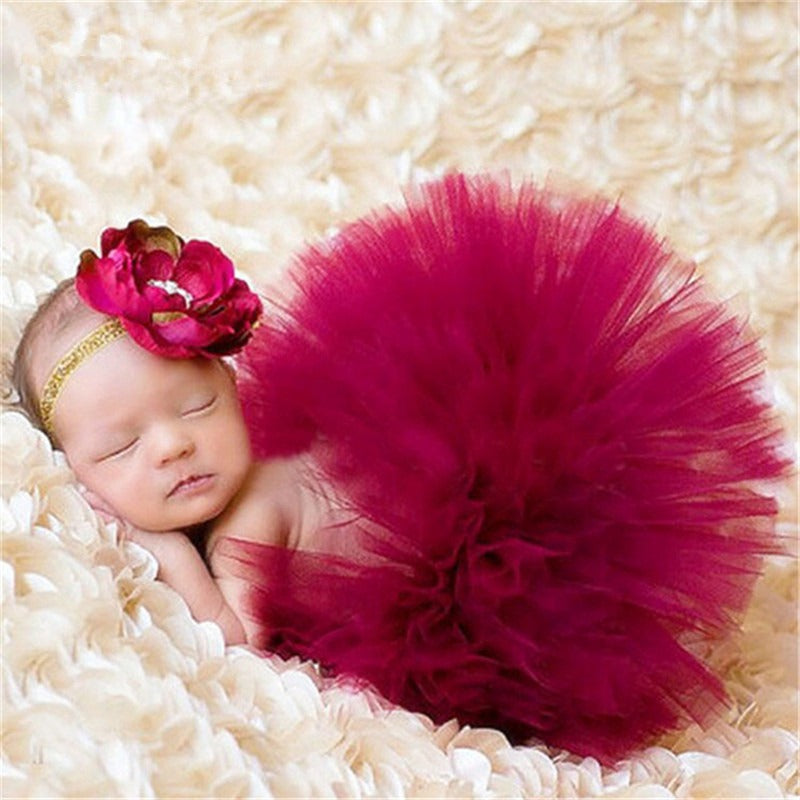 Newborn Photography Princess Tutu Skirt Headband-Burgundy