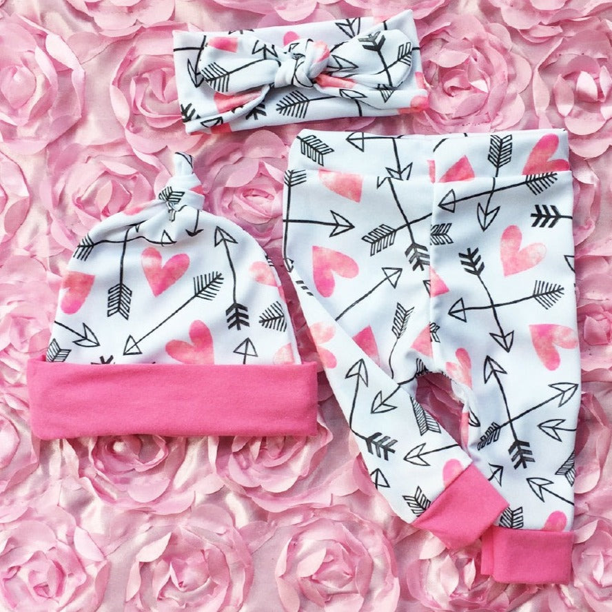 4Pcs Newborn Baby Girls Clothes Miracles Letter Romper Outfit Pants Set With Hat Headband