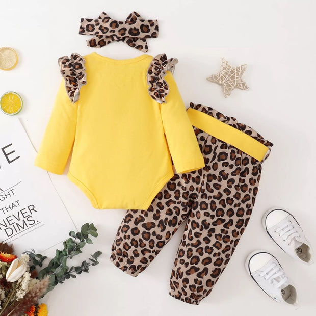 3PCS Leopard Printed Long Sleeve Baby Set