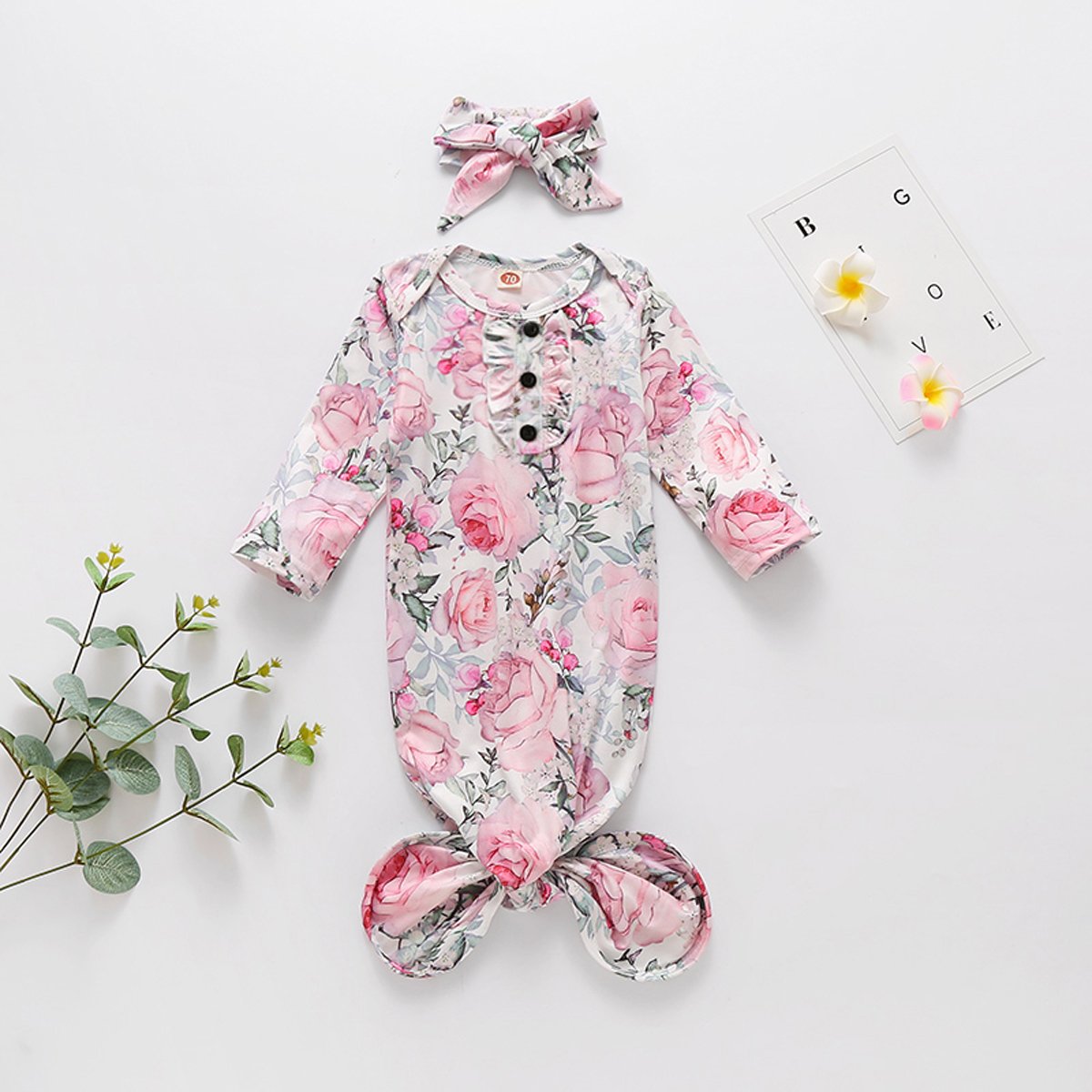 Saco de dormir para bebé recién nacido con estampado floral encantador de 2 piezas