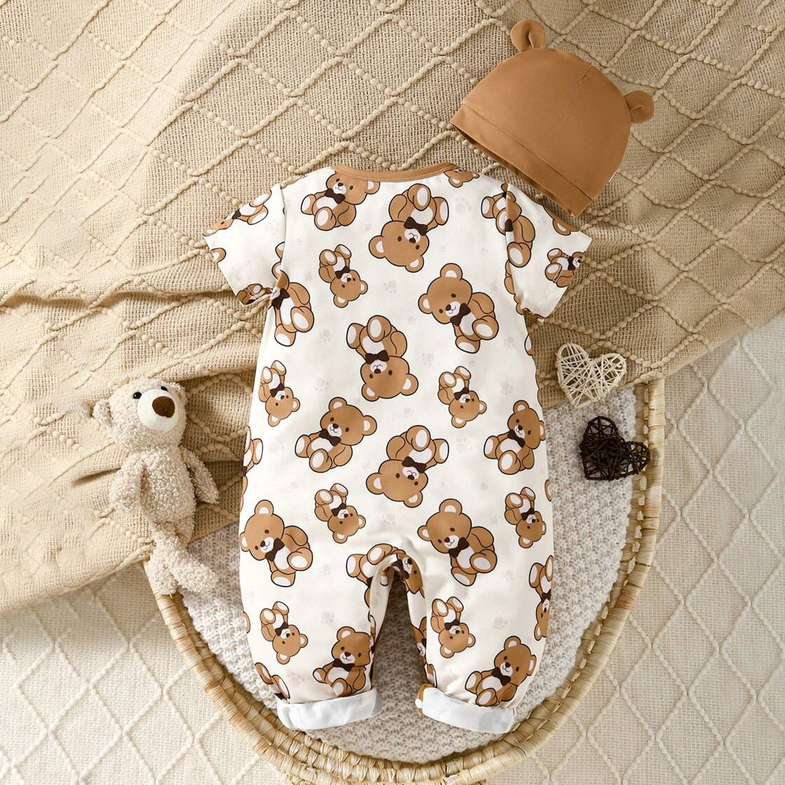 2PCS Cute Baby Boy Bear Printed Jumpsuit with Hat