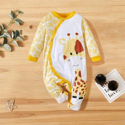 Baby Unisex Sweet Giraffe Printed Long Sleeve Baby Jumpsuit