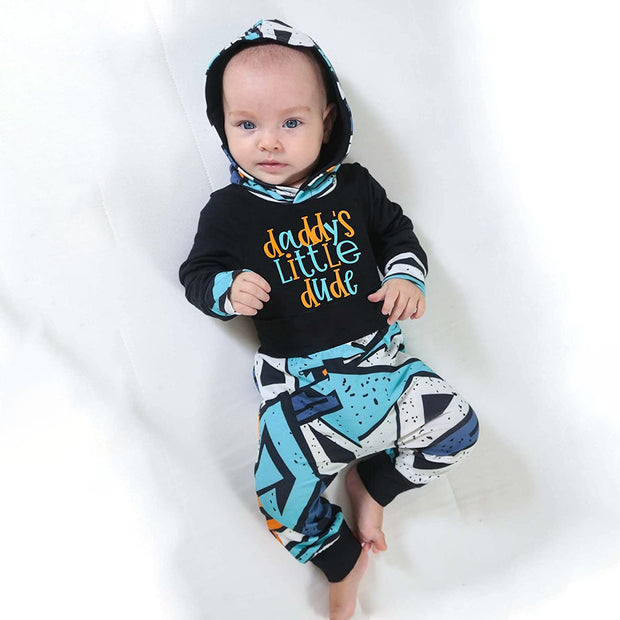 2PCS Daddy's Little Dude Letter Printed Baby Boy Hoodie Set