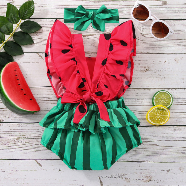 2PCS Pretty Watermelon Printed Baby Romper