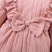 2PCS Solid Color Ruffle Bowknot Decor Long Sleeve Baby Jumpsuit